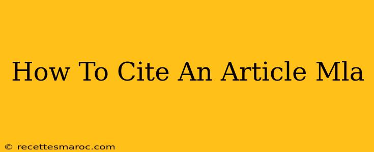 How To Cite An Article Mla