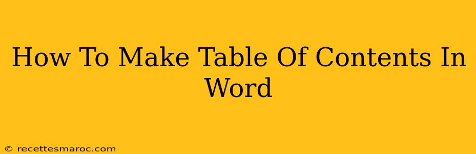 How To Make Table Of Contents In Word