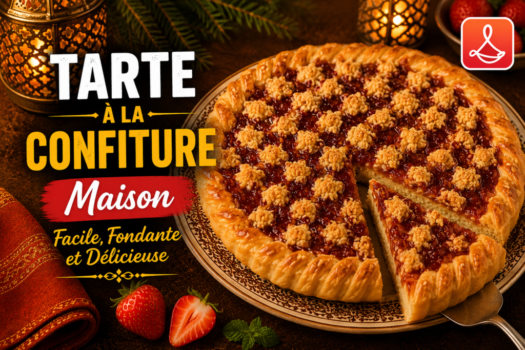 Tarte à la confiture aux fraises maison facile et fondante avec pâte dorée croustillante